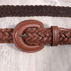 35.5" Woven Genuine Leather Buckle Belt Light Brown Boho Western